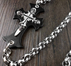 Solid Stainless Steel Long Cross Skull Wallet Chain Cool Punk Rock Biker Trucker Wallet Chain Trucker Wallet Chain for Men
