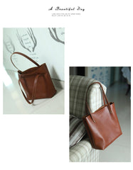 Sqaure LEATHER WOMEN Tote BAGs Brown Handmade Cute Shopper Tote Purses FOR WOMEN