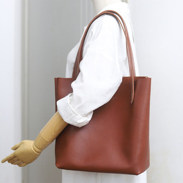 Sqaure LEATHER WOMEN Tote BAGs Brown Handmade - Chain Detail