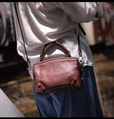 Brown Leather Satchel Box Handbags Womens Red Satchel Small Crossbody Bag for Ladies