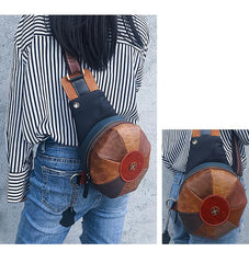 Stitched Brown Leather Men's Sling Bag Circle Shoulder Bag Chest Bag One Shoulder Backpack For Men