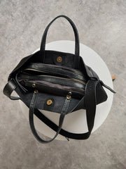 Stylish Black Leather Tote Bag Shoulder Tote Handbag Black Crossbody Tote Purse For Women