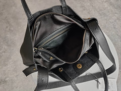Stylish Black Leather Tote Bag Shoulder Tote Handbag Black Crossbody Tote Purse For Women