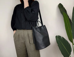 Stylish Black Leather Tote Bag Shoulder Tote Handbag Black Crossbody Tote Purse For Women