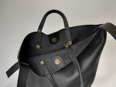 Stylish Black Leather Tote Bag Shoulder Tote Handbag Black Crossbody Tote Purse For Women