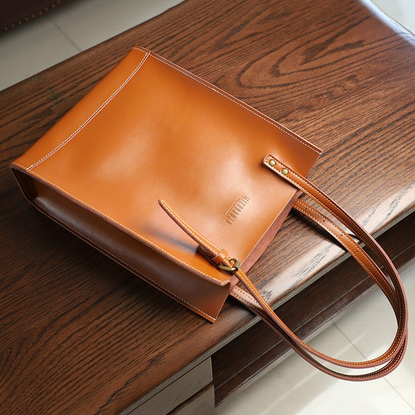 Stylish LEATHER WOMEN Vertical Tote BAG Handmade - Open View
