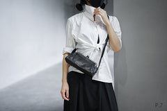 Fashion Womens Black Leather Long Doctor Shoulder Purse Black Doctor Crossbody Purses for Women