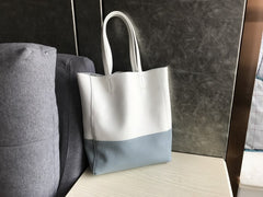 Stylish Womens White Blue Leather Tote Bag Two Colors Tote Purse White Shoulder Tote Shopper For Women