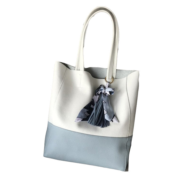 Stylish Womens White Blue Leather Tote Bag - Interior View