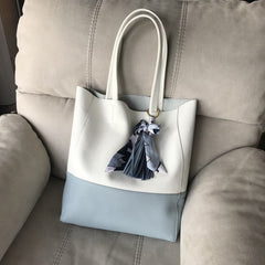 Stylish Womens White Blue Leather Tote Bag Two Colors Tote Purse White Shoulder Tote Shopper For Women