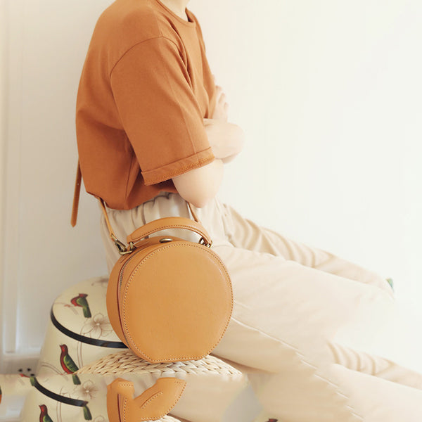 Stylish LEATHER WOMENs Circle Handbag Purse Round SHOULDER Purse for Women