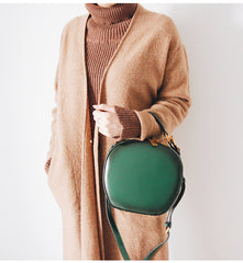 Stylish LEATHER WOMENs Circle Handbag Purse Round SHOULDER Purses for Women