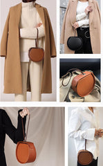 Stylish LEATHER WOMENs Circle Handbags Purse Round SHOULDER Purse for Women
