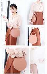 Stylish LEATHER WOMENs Circle Handbags Round SHOULDER BAG Purses FOR WOMEN