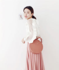 Stylish LEATHER WOMENs Circle Handbags Round SHOULDER BAG Purses FOR WOMEN