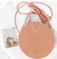 Stylish LEATHER WOMENs Circle Handbags Round SHOULDER BAGs Purse FOR WOMEN