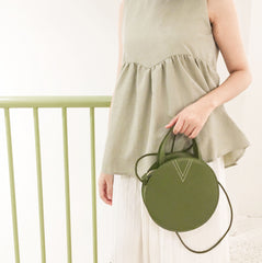 Stylish LEATHER WOMENs Circle Handbags Round SHOULDER BAGs Purse FOR WOMEN