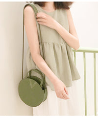 Stylish LEATHER WOMENs Circle Handbags Round SHOULDER BAGs Purse FOR WOMEN