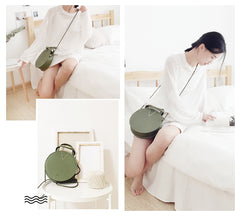 Stylish LEATHER WOMENs Circle Handbags Round SHOULDER BAGs Purse FOR WOMEN