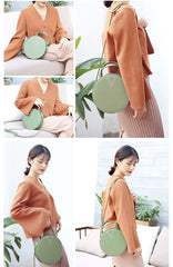 Stylish LEATHER WOMENs Circle Handbags Round SHOULDER BAGs Purse FOR WOMEN