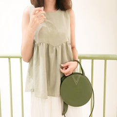 Stylish LEATHER WOMENs Circle Handbags Round SHOULDER BAGs Purse FOR WOMEN
