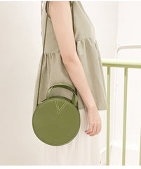 Stylish LEATHER WOMENs Circle Handbags Round SHOULDER BAGs Purse FOR WOMEN