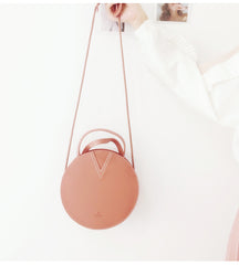 Stylish LEATHER WOMENs Circle Handbags Round SHOULDER BAGs Purse FOR WOMEN