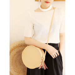 Stylish LEATHER WOMENs Circle Purse Round SHOULDER BAGs Purse FOR WOMEN