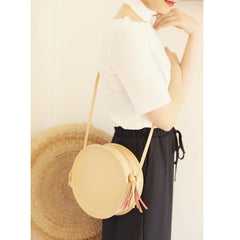 Stylish LEATHER WOMENs Circle Purse Round SHOULDER BAGs Purse FOR WOMEN