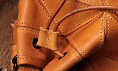 Stylish Leather Brown Bucket Handbag Shoulder Bag Green Barrel Purse For Women