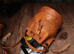 Stylish Leather Brown Bucket Handbag Shoulder Bag Green Barrel Purse For Women