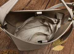 Stylish Leather Brown Gray Bucket Handbag Shoulder Bag Barrel Purse For Women