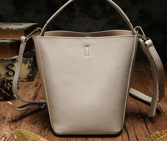 Stylish Leather Brown Gray Bucket Handbag Shoulder Bag Barrel Purse For Women