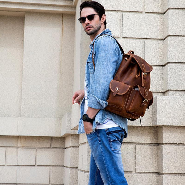 Vintage Leather Mens 14inch Laptop Backpack Travel Backpacks School Backpacks fo FY03892201