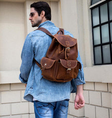 Vintage Leather Mens 14inch Laptop Backpack Travel Backpacks School Backpacks for Men