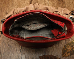 Stylish Leather Red Bucket Handbag Shoulder Bag Barrel Purse For Women