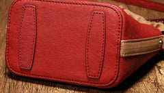 Stylish Leather Red Bucket Handbag Shoulder Bag Barrel Purse For Women