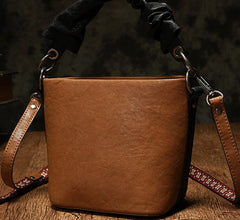 Stylish Leather Red Bucket Handbag Shoulder Bag Barrel Purse For Women