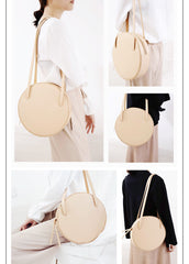 Stylish Leather Womens Circle Shoulder Bag Round Purse For Women
