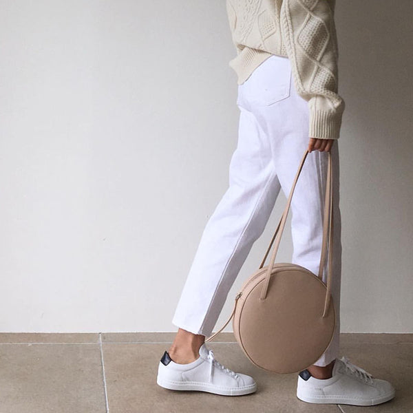 Stylish Leather Womens Circle Shoulder Bag Round Purse For Women