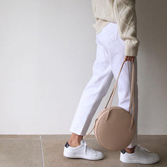 Stylish Leather Womens Circle Shoulder Bag Round Purse For Women