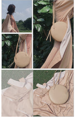 Stylish Leather Womens Circle Shoulder Bag Round Purse For Women