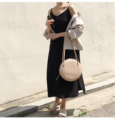 Stylish Leather Womens Circle Shoulder Bag Round Purse For Women