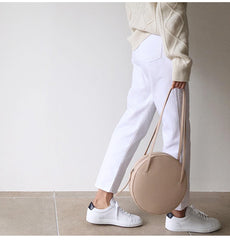 Stylish Leather Womens Circle Shoulder Bag Round Purse For Women
