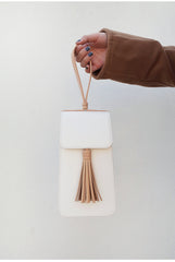 Stylish White Leather Womens Handbag Tassel Wristlet Bag Clutch for Women