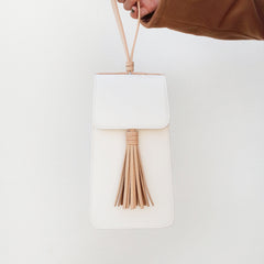 Stylish White Leather Womens Handbag Tassel Wristlet Bag Clutch for Women