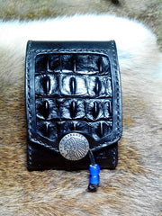 Cool Black Leather Mens Indian Cigarette Case Cigarette Holder Belt Pouch with Belt Loop for Men