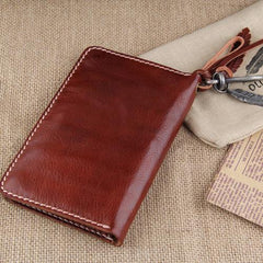 Handmade Leather Mens Long Chain Biker Wallet Cool Leather Wallet Slim Wallets for Men