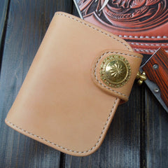 Front view--Handmade trifold  natural leather short wallet purse clutch for men/women with card icon holder