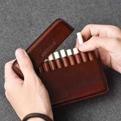 Handmade Black Leather Slim Mens 10pcs Cigarette Holder Case Cool Custom Cigarette Case for Men